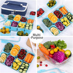 Snack Box Container with Insulated Cooler Bag, Divided Serving Tray with Lid and Handle Beach Essentials, Snackle Box Veggie Fruit Tray with 8 Compartments & 8 Forks & 2 Spoon Blue