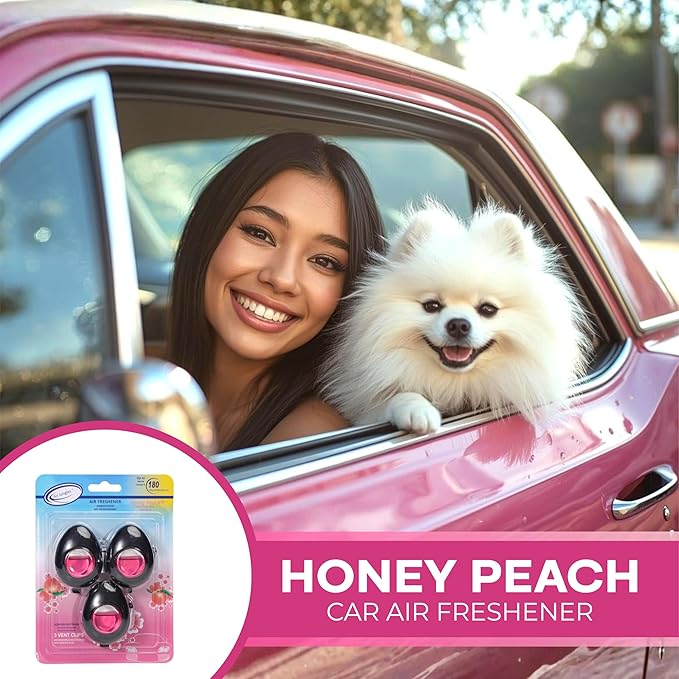 Air Jungles All-in-One Pink Freshness Set for Women and Pink Lovers, 6-Pcs of Peach Scent Car Air Freshener & Shoe Ball, Reed Diffuser, Rose Scent Toilet Spray and Fragrance-free Makeup Remover Wipe