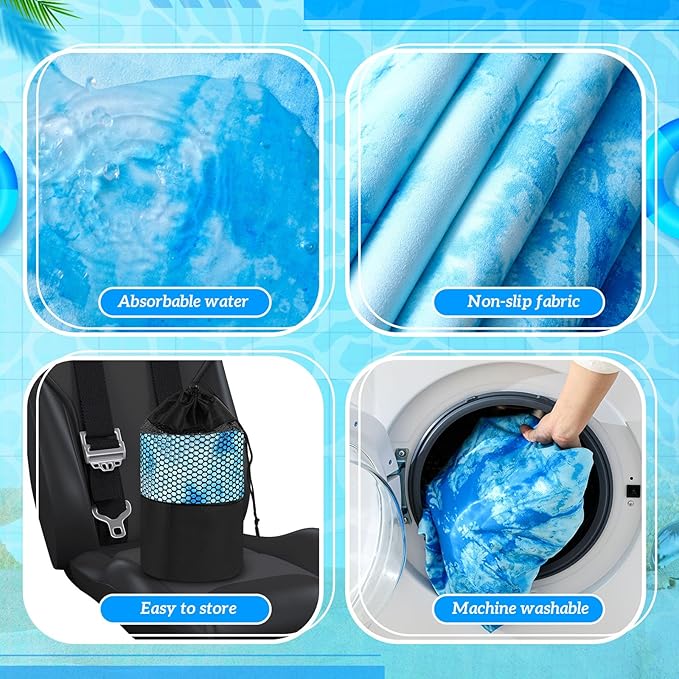 2 Pack Car Seat Towel Covers with Storage Bag 63 x 32 Inch Athletic Running Towel Seat Sweat Washable Non Slip Cover Gift for Car Outdoor Sport Activities (Blue Tie Dye)