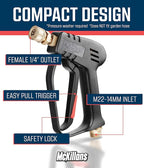 McKillans® Short Pressure Washer Gun with Replacement M22 Inlet - High Pressure Water Handle with 1/4” Quick Connector Coupler - Power Washer Gun Compatible with Foam Cannon - Car Wash Foam Gun