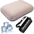 Cooling Camping Pillow, Memory Foam Travel Pillow with Adjustable Buckle Strap & Storage Bag, Compact Small Pillow for Airplane, Car Lumbar, Office, Washable Cooling Cover, Sakura Pink