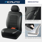 PIC AUTO Car Seat Covers, Premium Leather and Air Mesh with Carbon Fiber Automotive Sports Seat Covers, Two Front Set, Airbag Compatible Universal Fits Most Cars, SUVs, Trucks and Vans (Black & Black)