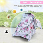 Baby Car Seat Cover, Infant Car Seat Cover with 2 Layer Windows, Breathable Baby Carrier Sun Shade Cover, Windproof Car Seat Canopy Weather Shield for Newborn