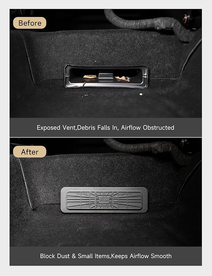TPARTS Under Seat Vent Cover for New Tesla Model Y Juniper 2025+ Rear Seat Air Condition Outlet Protector Upgraded Snap-on Design Car Air Vent Interior Accessories 2PCS (Premium/Performance)