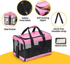 Cat Carrier Airline Approved, Soft-Sided Dog Carrier with Inner Safety Leash, Pet Transport Carrier for Small-Medium Cats Puppies up to 15 Lbs, Collapsible Travel Kitten Carrier Bag -Pink M