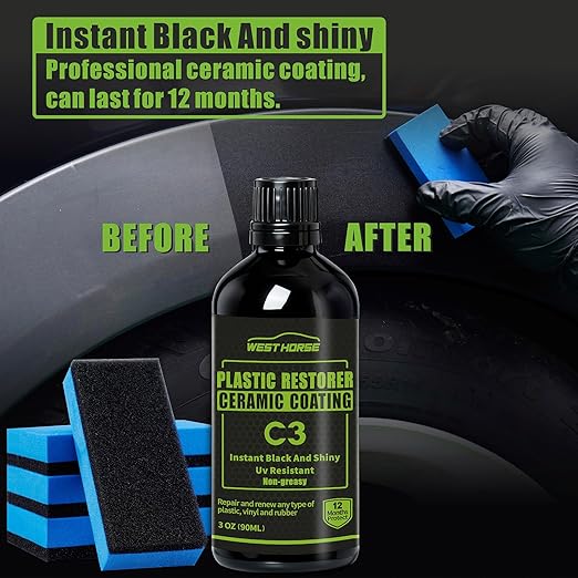 90ml Ceramic Plastic Restorer - Car Trim Restorer Kit with 12-Month UV Protection, 3 fl oz Professional Grade