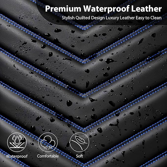 CAR PASS 3D Foam Faux Leather Car Seat Covers Full Set, Waterproof Leather Seat Cover for Cars, Luxury Universal Fit for SUV Truck Sedan Automotive, Armrest Airbag Compatible Anti-Slip, Black and Blue
