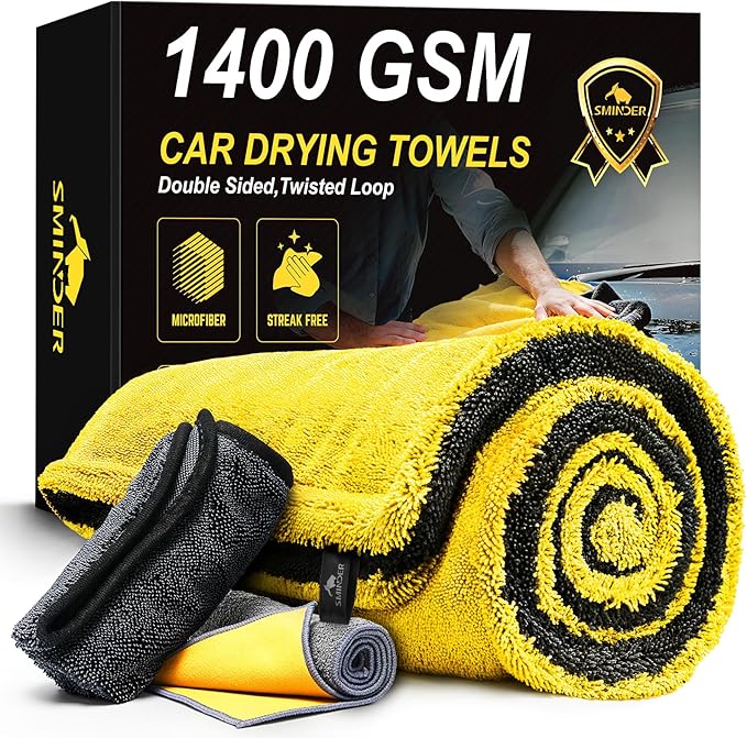 1400 GSM Car Drying Towels Car Detailing– XXL Microfiber Towels for Cars, Trucks(48" x 24"), Ultra-Absorbent, Streak-Free, Scratch-Free, No Water Spots, Double-Twist Pile & Edgeless Design