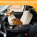 Dog Car Seat Cover for Back Seat & Front Seat, Plush Faux Fur Pet Car Seat Protector with Waterproof Layer, Non-Slip Bottom, Side Flaps, Machine Washable (Front Seat Beige)