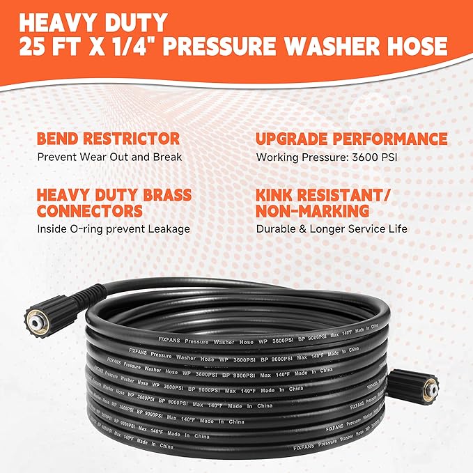 Pressure Washer Gun and Hose Kit, 25 FT High Power Washer Hose with Replacement Wand Extension, 5 Nozzle Tips, M22 Fitting