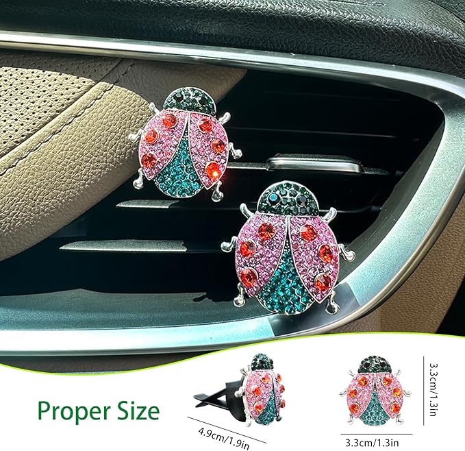 2pcs Ladybug Air Vent Clips Car Air Freshener Vent Clips,Colorful Rhinestone Lady bug Cute Car Air Freshener,Bling Car Accessories for Women Refillable Car Diffusers