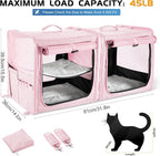 Suertree Large Cat Carrier for 2 Cats with Zipper Locks, Double Cat Carrier with Travel Litter Box, Soft Pet Travel Carrier for Cats and Small Dogs Up to 45 Lbs, Pink