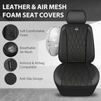 CAR PASS Thick Foam 3D Air Mesh Leather Car Seat Covers Front Seats Only, Luxury Breathable Premuim PU Leather Two Front Seat Covers,Airbag Compatible Universal Fit for 95% Sedan Van Truck SUV, Black