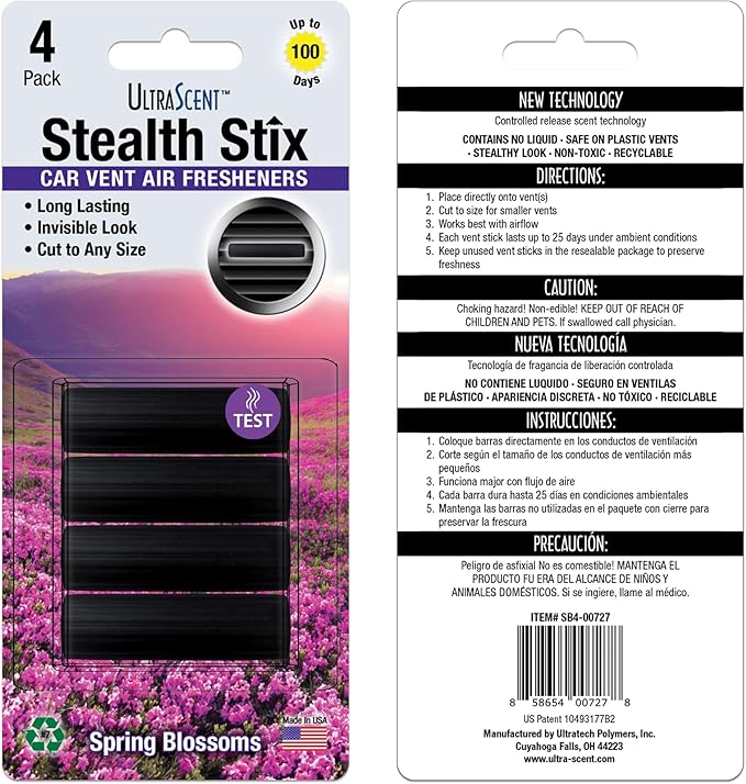 Car Vent Clips Air Freshener Stealth Stix Car Vent Clips that Slip on Vent Blade, 1-Pack/4-Stix (Spring Blossoms)