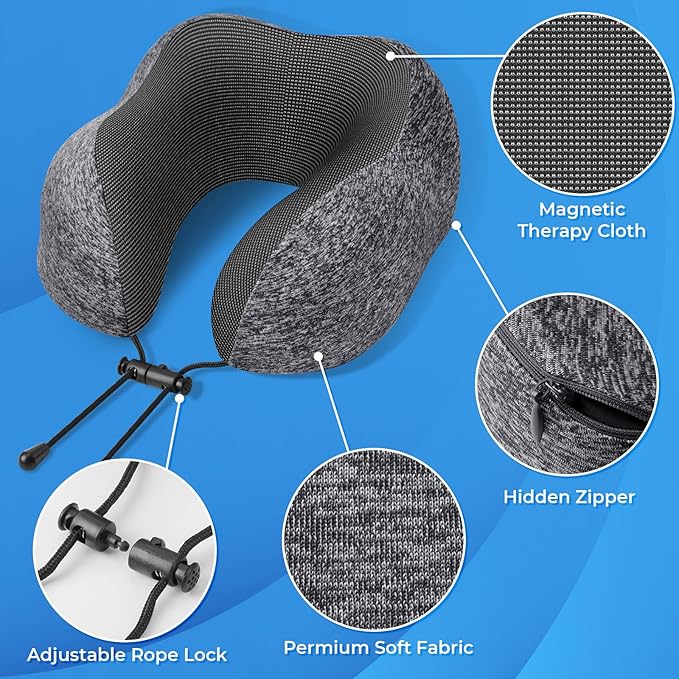 Travel Pillow, 2 Pack Travel Pillows for Sleeping Airplane, Removable Cover Neck Pillow with Adjustable Clasp, Memory Foam Neck Pillow Set (Dark Grey*2)