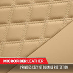 Motor Trend Rear Seat Cushion - Beige Diamond Stitched Faux Leather Rear Seat Cover for Cars, Trucks, SUVs - Padded, Waterproof, Non-Slip Back Seat Cover with Storage Pockets