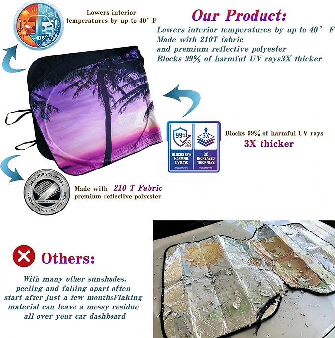 eygeufg Windshield Shade, Car Sun Shade for Front Windshield (Purple Sunset, Standard)
