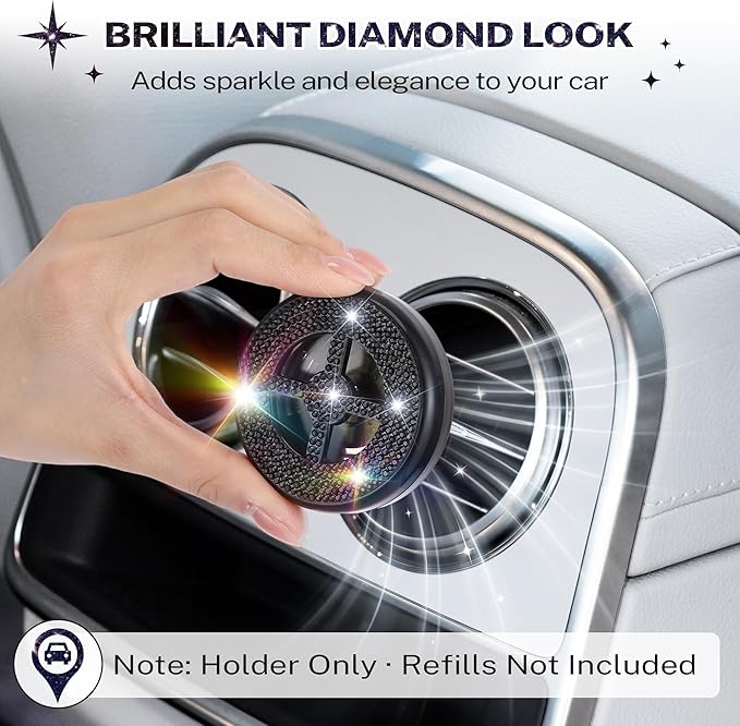 Car Fragrance Holder Compatible with Bath & Body Works Refills (Not Included), Air Freshener Vent Clip or Visor Clip, Refillable Scent Holder, Easy to Open Car Diffuser (Black,Diamond)