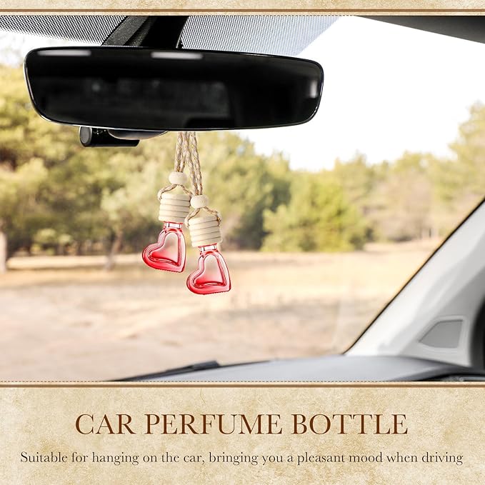 50 Pcs 6ml Hanging Car Diffuser Bottle Empty Glass Perfume Air Freshener Heart Love Bottle Diffuser Pendant Valentine's Day Essential Oil Fragrance Aromatherapy Ornament (Red)