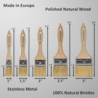 Set of 5 1, 1.5, 2, 2.5, 3 Inch Flat Paint Brushes - High European Quality - Natural Bristles - for Home, Wood, Walls, Art, Trim & Furniture - for Acrylic, Oil, Stain, Chalk & Latex Paints