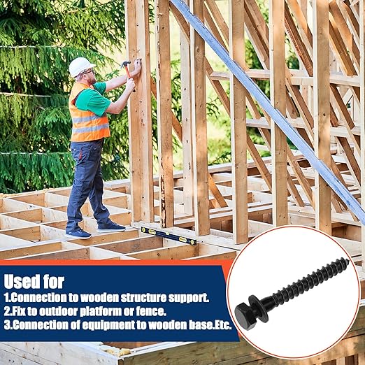 Tandefio 100 Pack 1/2''x 4'' Ceramic Black Lag Screw Kit with Washers Hex Lag Bolts Wood Screws Heavy Duty Hot Dip Galvanized Double Layer for Wood Decks Fences