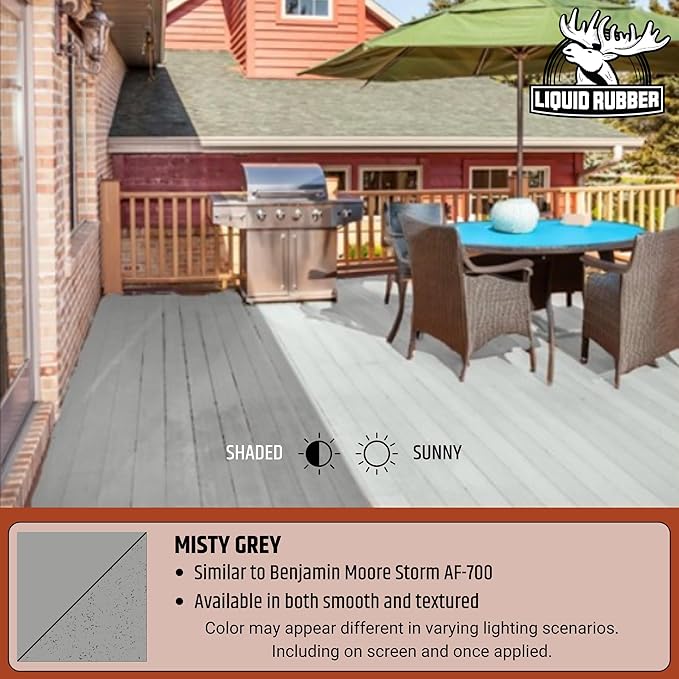 Liquid Rubber Polyurethane Deck Coating – 10X Stronger Than Traditional Deck Paint & Deck Stain – Flexible, Waterproof Sealant for Wood, Concrete & Plywood – Textured Finish – Misty Gray – 4 Gallon
