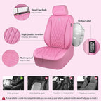 CAR PASS 5 Seats Piping Luxury Leather Seat Covers Full Set, Anti-Slip Waterproof Seat Covers Compatible with Front Armrests, Universal Fit for Suvs,Vans,Trucks,Airbag Compatible, Pure Pink