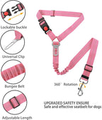 YAOHDAO Dog Seat Belt Harness for Car, Restraint Adjustable with Elastic Bungee Buffer Headrest for Vehicle, 360 Degree Swivel Nylon Pet Safety Seat Belts Heavy Duty Car Harness for Dogs (Pink)