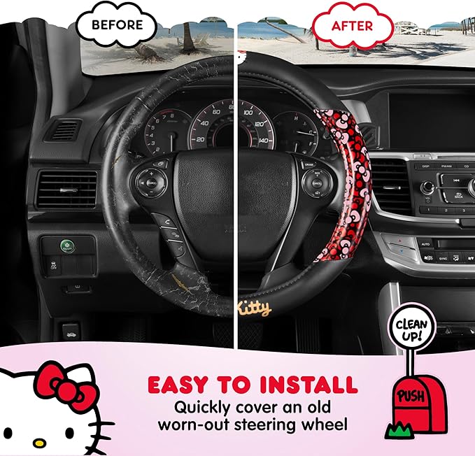 Hello Kitty Steering Wheel Cover, Official Sanrio Car Steering Wheel Cover with Easy Clip-on Car Air Freshener – Cute and Long-Lasting Hello Kitty Air Freshener for Car, Odor Eliminator, Fun Scents