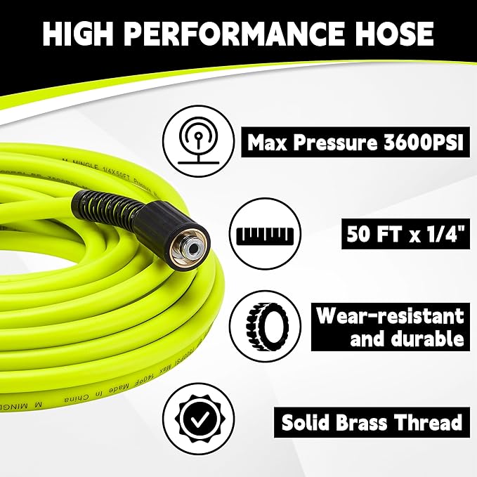 M MINGLE Pressure Washer Hose and Gun Kit, 50 FT Power Washer Hose with 5 Nozzle Tips and M22-14mm Fitting, Replacement for Ryobi, Simpson, Craftsman