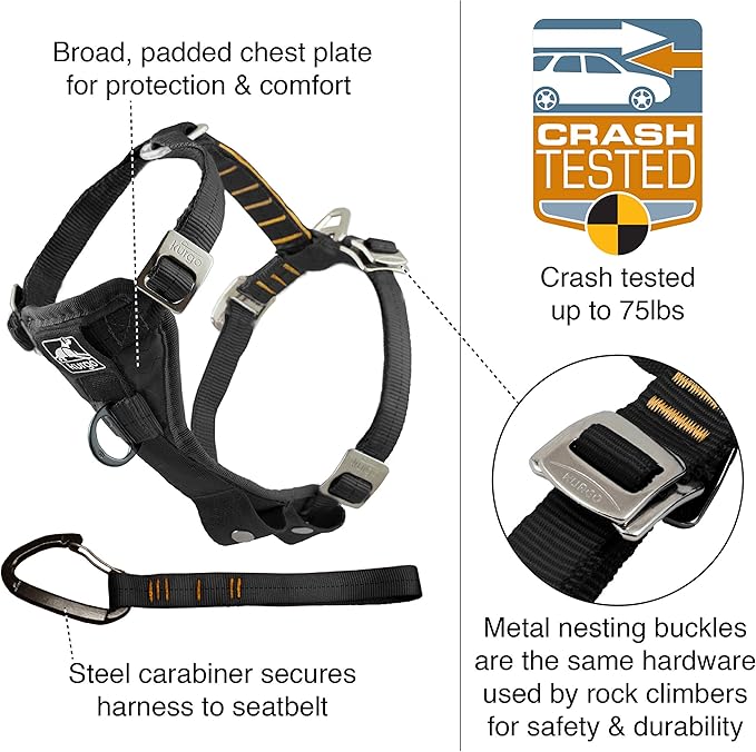 Kurgo Enhanced Strength Tru-Fit Dog Car Harness - Pet Travel Safety Harness - Crash Test Certified Fit - Five Point Adjustment - Secure Buckle - Padded Chest - Ink Blue - Medium