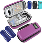 Insulin Cooler Travel Case, Portable Temperature Display Medicine Travel Cooler, Diabetes Case with 2 Reusable Ice Packs TSA Approved for Diabetic Supplies Patent Pending(Purple)