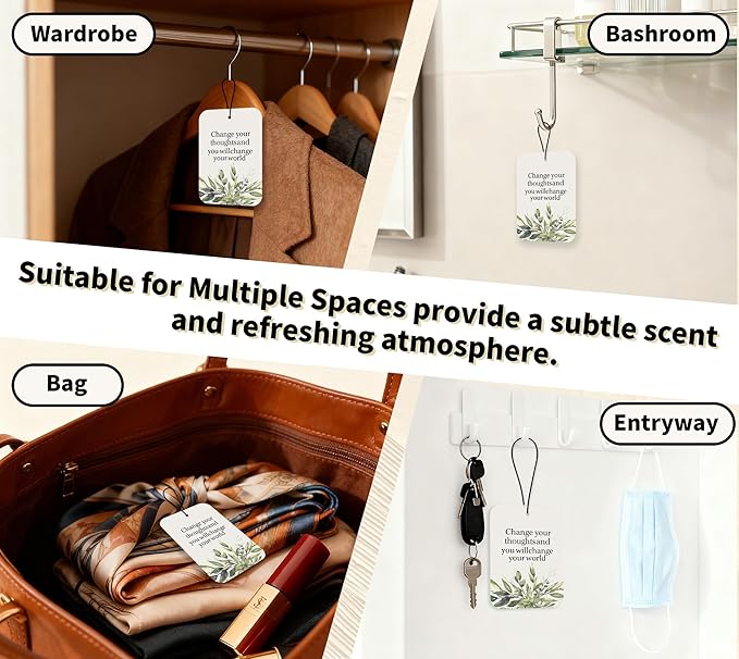 Greenery Car Fresheners, 4pcs Cute Car Accessories Interior, Mirror Decor For Women Man, Air Freshener Hanging For Bathroom Dorm Books Bedroom Closet Drawer, Inspiration Accessories Gifts -02