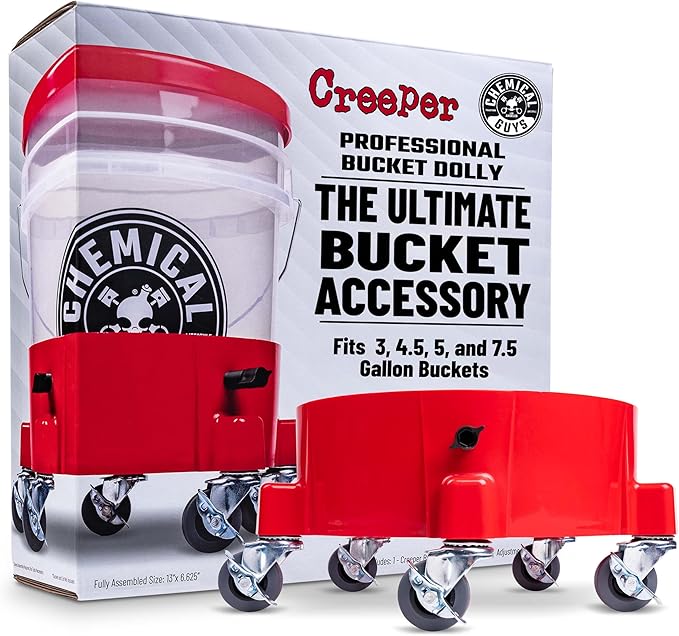 Chemical Guys Creeper Rolling Bucket Dolly - Heavy Duty Mobile Dolly Cart for Car Wash, Detailing, and Garage Use, 5 Caster Wheels with 360° Rotation, Fits Standard 3.5 to 7.5 Gallon Buckets