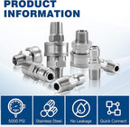 3/8 Inch NPT Pressure Washer Adapter Set, 12-Piece Stainless Steel External Thread Quick Connector Kit - 3/8" NPT Male Thread Quick Connect Hose Fittings, 5000 PSI