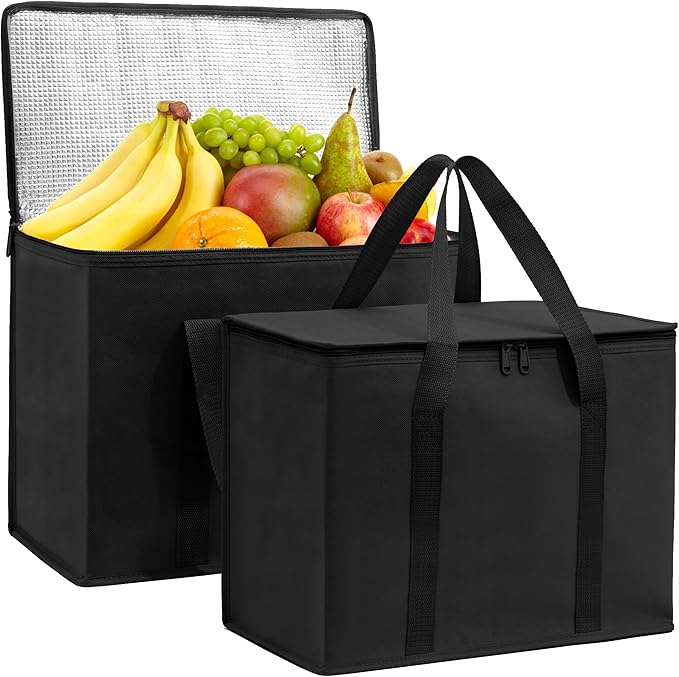 Carrywell (Not Made In China) Insulated Reusable Grocery Bags 2-Pack, Catering and Delivery Bag For Hot and Cold Food, Collapsible Thermal Tote For Doordash