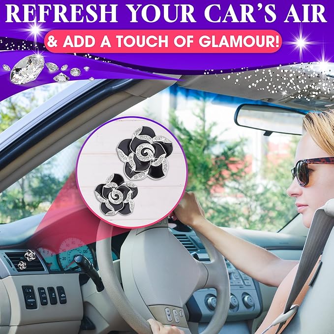 2 Pcs Car Air Freshener Vent Clip Set - Camellia Car Vent Clips Cute Auto Accessories for Women Interior Cute Decor Flower Vehicle Accessories