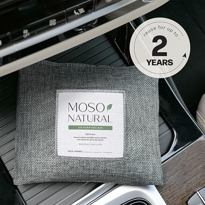 Moso Natural Charcoal Odor Absorber for Cars (3 Pack) 300g Bamboo Charcoal Air Purifying Bag, Unscented Odor Eliminator, Lasts Up to 2 Years, HGTV Editors’ Pick