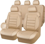 CAR PASS Leather Seat Covers Full Set Universal Water Resistant 3D Foam Back Support, Luxury Comfort Automotive 5 Seat Covers All Season Fit for SUV,Sedan,Van, Airbag Compatible Elegance (Beige)