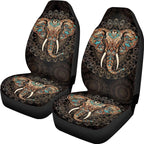 Bohemian Elephant Print Car Accessories Women Men Front Seat Cover Set Stretchy Saddle Blanket Auto Bucket Seat Protectors, Car Interior Automotive