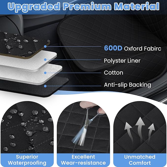 Dog Car Seat Covers, Waterproof Front Seat Cover for Dogs, Scratch-Proof, Nonslip Pet Passenger Seat Cover Protector, Universal Fit for Cars Trucks SUVs, Large Size, Black