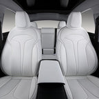 Custom Fit Seat Covers for 2025 2026 Tesla Model Y Juniper (5-Seater), Waterproof Breathable Nappa Leather, OEM Factory Style Full Set Car Seat Protectors Airbag Compatible - White