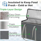 Creative Green Life XL Insulated Reusable Grocery Bags (2-Pack) - Premium Quality Cooler Bags with Hard Bottom Insert, Stands Upright, Washable