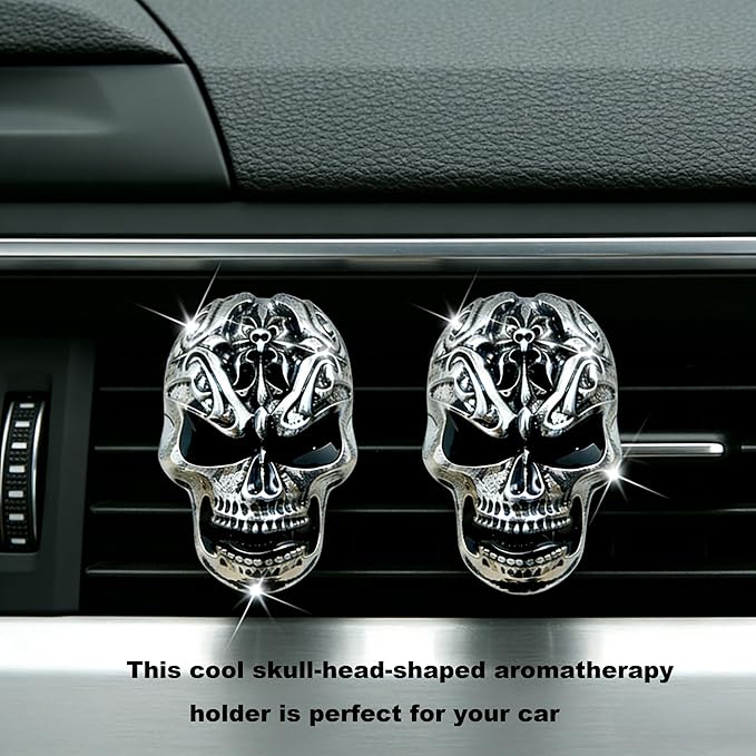 Gothic Skull Car Air Freshener Vent Clips with 2 Pads, Halloween Scented Car Accessories for Men Women, Automotive Interior Decor and Cool Car Fresheners for Men， Spooky Gift Idea-A4