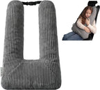 HIGOGOGO Washable Travel Pillow, Car Pillow for Kids & Adults, Travel Pillows with Removable Soft Cover and High-Support Foam, Fix Neck and Body Sitting/Sleeping on The Trip, Dark Grey