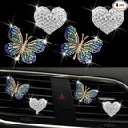 Bling Heart Butterfly Air Freshener Clips, 4 Pcs Car Vent Diffuser, Rhinestone Decoration, Cute Interior Accessories for Women (Blue)