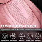 Coverado Seat Covers Full Set, Pink Car Seat Covers, Waterproof Car Seat Cover with Lumbar Support, Leather Car Seat Cushion Protector, Car Seat Covers Universal Fit Most Cars