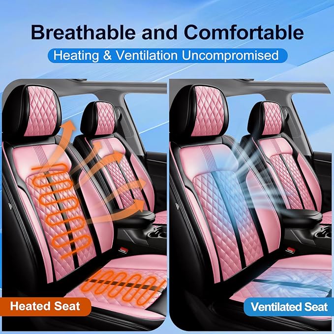 Fit CX-5 Car Seat Covers for Select Mazda CX5 2013-2024 2025 2026 - Premium Full Coverage Leather, Airbag Compatible, Waterproof & All Weather Seat Protector, Full Set, Black+Pink