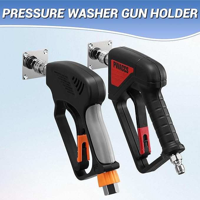PWACCS Pressure Washer Gun Holder, Stainless Steel 1/4" Quick Connect Wall Mount Power Washer Gun Holder, Pressure Washer Accessories Wall Storage Rack, 2 Pack