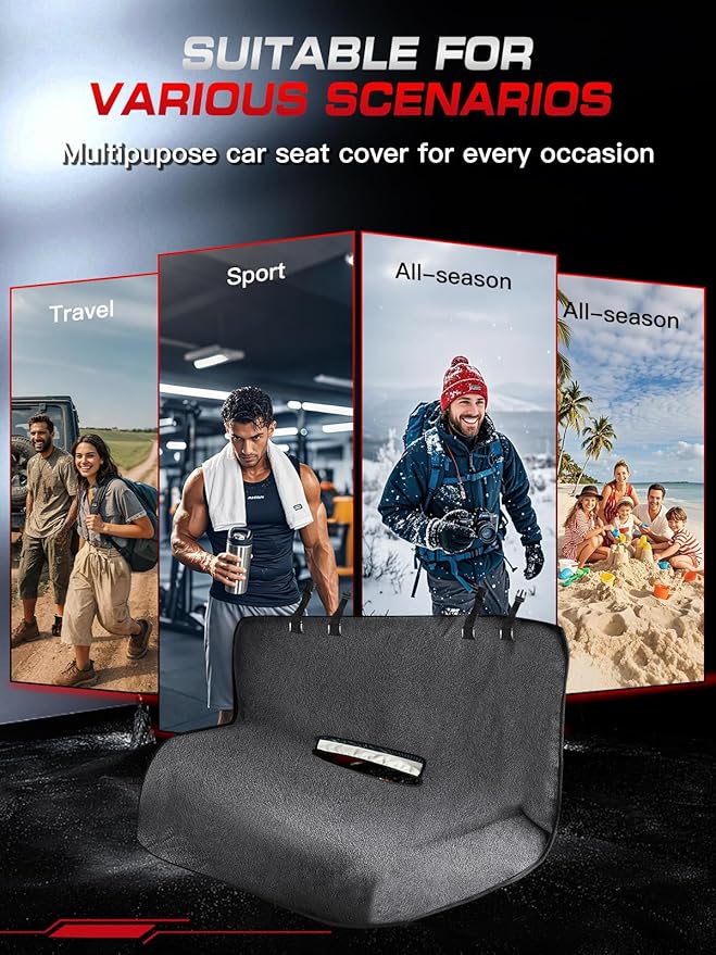 Waterproof Towel Back Seat Cover for Car, Truck, Van & SUV – Durable Rear Bench Seat Cover for Kids & Dogs, Seat Back Protector Easy to Install (Gray)